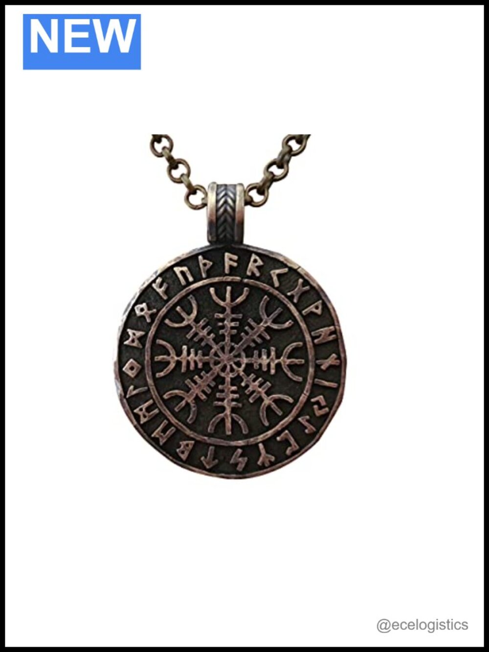 Brass Viking Helm of Awe Pendant Necklace Handmade